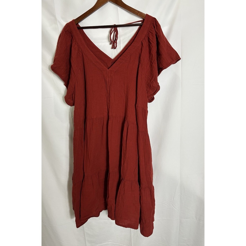 Old Navy Womens Size 4x Burnt‎ Orange Cotton Tiered Dress Cottagecore Peasant